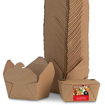 Microwaveable Kraft Brown Take Out Boxes - 30 oz | 50 Pack for Catering & Parties