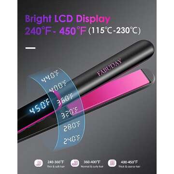 Fabuday Flat Iron Hair Straightener Dual Voltage - Heat Up Quickly, LCD Display & Auto Shut-Off, 12 Adjustable Temp Hot Iron for All Hair Types, 1 Inch Floating Ceramic Plates