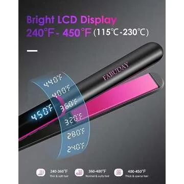 Fabuday Flat Iron Hair Straightener Dual Voltage - Heat Up Quickly, LCD Display & Auto Shut-Off, 12 Adjustable Temp Hot Iron for All Hair Types, 1 Inch Floating Ceramic Plates