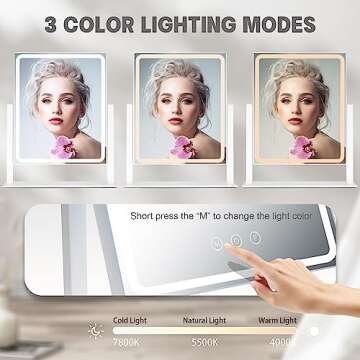 SLIMOON Hollywood Vanity Mirror with Lights, Lighted Makeup Mirror with Detachable 10X Magnification Mirror, 3 Colors, 360°Rotation Rechargeable Desk Makeup Mirror with Lights White