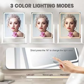 SLIMOON Hollywood Vanity Mirror with Lights, Lighted Makeup Mirror with Detachable 10X Magnification Mirror, 3 Colors, 360°Rotation Rechargeable Desk Makeup Mirror with Lights White