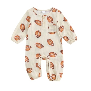 Filgriox Newborn Baby Boy Girl Football Outfit Rugby Print Long Sleeve Jumpsuit Cotton Linen Romper ...
