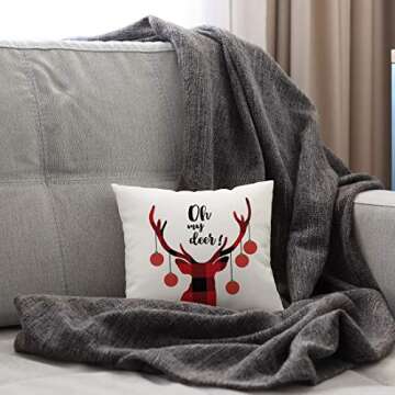 Kithomer Set of 4 Christmas Decorations Pillow Covers Christmas Buffalo Plaid Farmhouse Decor Throw Pillow Cases Retro Truck Cushion Cover 18 x 18 Inch Home Decoration