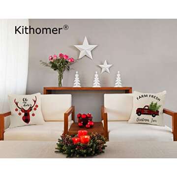 Kithomer Set of 4 Christmas Decorations Pillow Covers Christmas Buffalo Plaid Farmhouse Decor Throw Pillow Cases Retro Truck Cushion Cover 18 x 18 Inch Home Decoration
