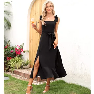 Elegant Bridesmaid Square Neck Midi Dress for Weddings