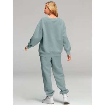 AUTOMET Sweatsuits for Women Set 2 Piece Outfits Oversized Sweatshirt Fall Outfits 2024 Lounge Sets Pullover Casual Trendy Y2k Clothing Sweatpants with Pockets LightGreen S