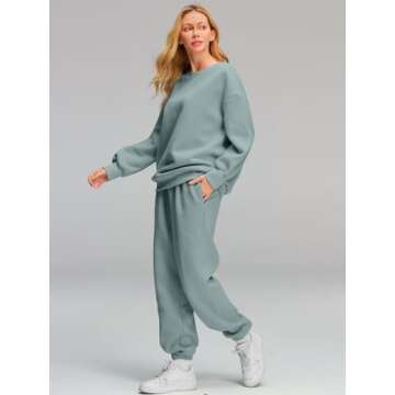 AUTOMET Sweatsuits for Women Set 2 Piece Outfits Oversized Sweatshirt Fall Outfits 2024 Lounge Sets Pullover Casual Trendy Y2k Clothing Sweatpants with Pockets LightGreen S