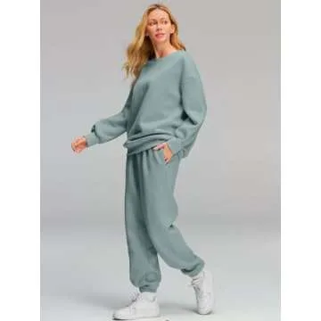 AUTOMET Sweatsuits for Women Set 2 Piece Outfits Oversized Sweatshirt Fall Outfits 2024 Lounge Sets Pullover Casual Trendy Y2k Clothing Sweatpants with Pockets LightGreen S