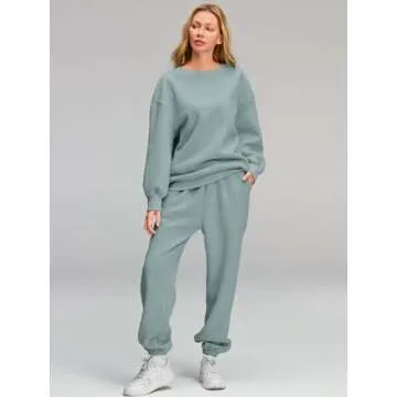 AUTOMET Sweatsuits for Women Set 2 Piece Outfits Oversized Sweatshirt Fall Outfits 2024 Lounge Sets Pullover Casual Trendy Y2k Clothing Sweatpants with Pockets LightGreen S