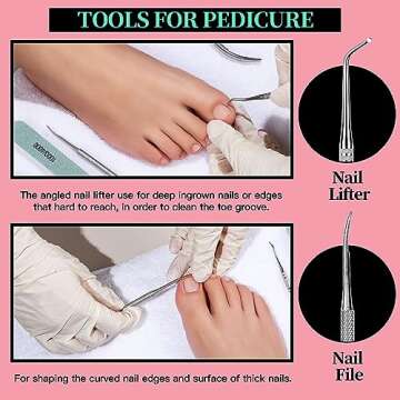 FANDAMEI Manicure Kit, Nail Files 100/180, Cuticle Nippers, Nail Buffer Block, Cuticle Pusher, Cuticle Peeler, Ingrown Toenail Tool, Toenail File, Nail Care Kit, Nail Tools for Manicure, White