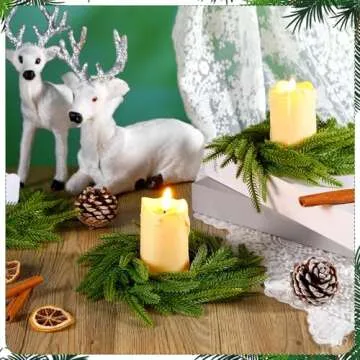 Dingion 6 Pcs Norfolk Pine Wreath Candle Ring Wreath 6 Inch Artificial Pillars Wedding Candle Wreaths Green Pine Candle Ring Ornament for Christmas Farmhouse Table Decoration Xmas Table Centerpiece