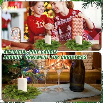 Dingion 6 Pcs Norfolk Pine Wreath Candle Ring Wreath 6 Inch Artificial Pillars Wedding Candle Wreaths Green Pine Candle Ring Ornament for Christmas Farmhouse Table Decoration Xmas Table Centerpiece