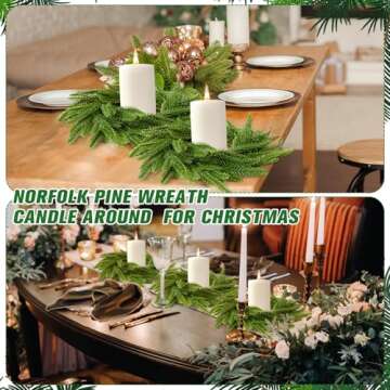 Dingion 6 Pcs Norfolk Pine Wreath Candle Ring Wreath 6 Inch Artificial Pillars Wedding Candle Wreaths Green Pine Candle Ring Ornament for Christmas Farmhouse Table Decoration Xmas Table Centerpiece