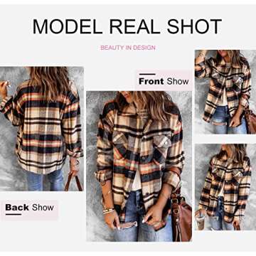 Dokotoo Classic Plaid Button Up Shirts for Women Roll Up Long Sleeve Flannel Tops Turn Down Collar Soft Checked Loose Boyfriends Baggy T-Shirt Outerwear for Ladies Office Jacket Orange M