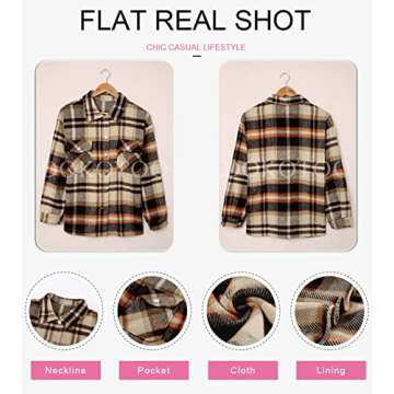 Dokotoo Classic Plaid Button Up Shirts for Women Roll Up Long Sleeve Flannel Tops Turn Down Collar Soft Checked Loose Boyfriends Baggy T-Shirt Outerwear for Ladies Office Jacket Orange M