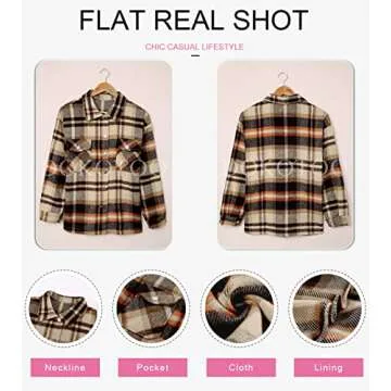 Dokotoo Classic Plaid Button Up Shirts for Women Roll Up Long Sleeve Flannel Tops Turn Down Collar Soft Checked Loose Boyfriends Baggy T-Shirt Outerwear for Ladies Office Jacket Orange M