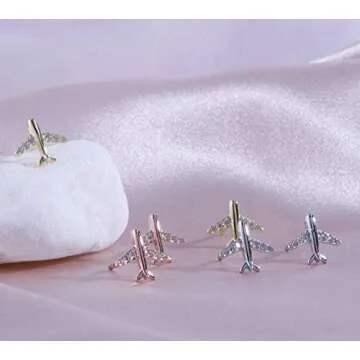 Cute Airplane S925 Sterling Silver Stud Earrings for Women