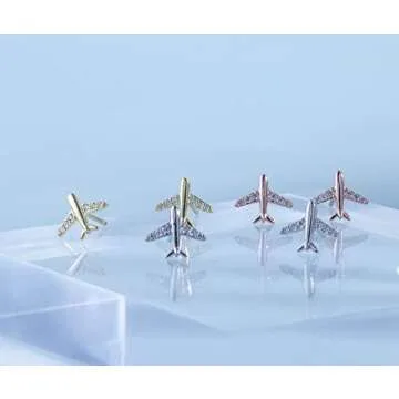 Cute Airplane S925 Sterling Silver Stud Earrings for Women