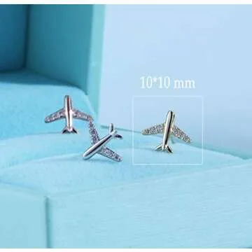Cute Airplane S925 Sterling Silver Stud Earrings for Women
