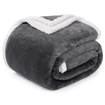 BEAUTEX Sherpa Fleece Throw Blanket - Soft Plush Cuddle Blankets (50" x 60", Grey)