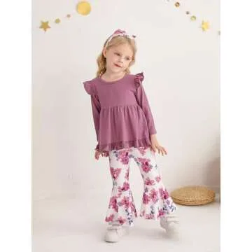 KuKitty Toddler Girl Outfit Set with Ruffle Tops and Pants