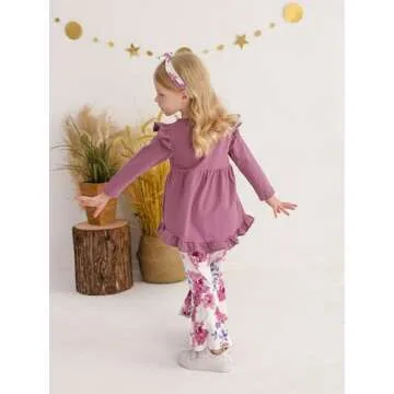 KuKitty Toddler Girl Outfit Set with Ruffle Tops and Pants