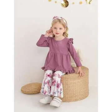 KuKitty Toddler Girl Outfit Set with Ruffle Tops and Pants