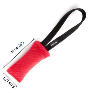 Dingo Gear French Linen tug Toy for Dog, Dog Bumper for Training, Agility, tug of war, Dog bite Pillow for Strong Dog, 1handle 6" red S00059