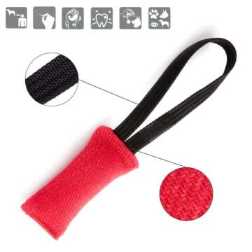 Dingo Gear French Linen tug Toy for Dog, Dog Bumper for Training, Agility, tug of war, Dog bite Pillow for Strong Dog, 1handle 6" red S00059
