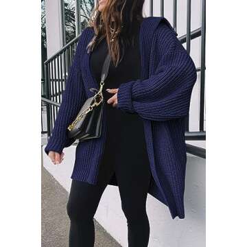 LILLUSORY Womens 2023 Blue Fall Fashion Trendy Cozy Chunky Knit Cardigan Open Front Button Up Down Oversized Sweater Coat Casual Winter Clothes