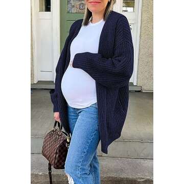 LILLUSORY Womens 2023 Blue Fall Fashion Trendy Cozy Chunky Knit Cardigan Open Front Button Up Down Oversized Sweater Coat Casual Winter Clothes