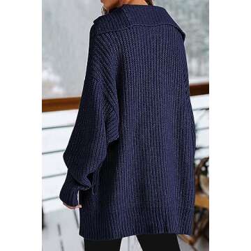 LILLUSORY Womens 2023 Blue Fall Fashion Trendy Cozy Chunky Knit Cardigan Open Front Button Up Down Oversized Sweater Coat Casual Winter Clothes