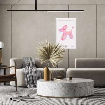 Drimiler Retro Colorful Holographic Dog Balloon Poster Funky Playful Pink Canvas Wall Art Trendy Abstract Aura Gradient Prints Painting Watercolor Funny Animal Wall Decor 12x16in Unframed