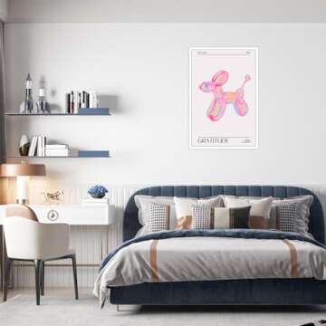 Drimiler Retro Colorful Holographic Dog Balloon Poster Funky Playful Pink Canvas Wall Art Trendy Abstract Aura Gradient Prints Painting Watercolor Funny Animal Wall Decor 12x16in Unframed