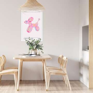 Drimiler Retro Colorful Holographic Dog Balloon Poster Funky Playful Pink Canvas Wall Art Trendy Abstract Aura Gradient Prints Painting Watercolor Funny Animal Wall Decor 12x16in Unframed