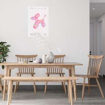 Drimiler Retro Colorful Holographic Dog Balloon Poster Funky Playful Pink Canvas Wall Art Trendy Abstract Aura Gradient Prints Painting Watercolor Funny Animal Wall Decor 12x16in Unframed