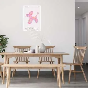 Drimiler Retro Colorful Holographic Dog Balloon Poster Funky Playful Pink Canvas Wall Art Trendy Abstract Aura Gradient Prints Painting Watercolor Funny Animal Wall Decor 12x16in Unframed