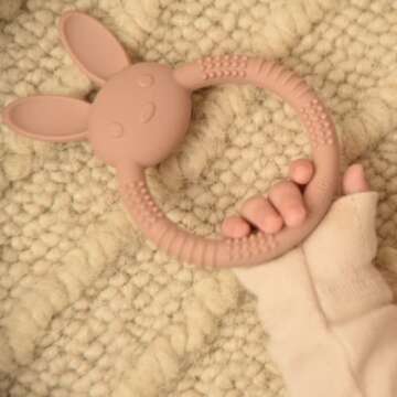 Silicone Baby Bunny Teething Toys - Silicone Teether Toys for Babies 0-6 Months - Cute Animal-Shaped Teething Relief, Easy to Clean Teething Ring - Newborn Essentials Must Have (Bunny/Mauve)