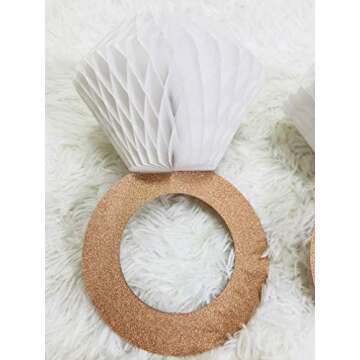 Engagement Party Decorations, Bridal Shower Supplies, Honeycomb Ring Hanging Decorations, Rose Gold Glitter Diamond Rings (3pcs), Engaged Diamond Rings Decorations for Engagement