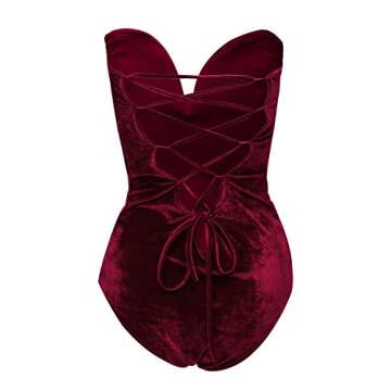 Stylish Burgundy Strapless Velvet Bodysuit for Women