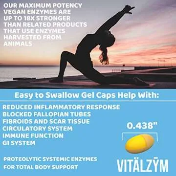 VITÄLZYM Proteolytic Systemic Enzymes Liquid Gel Capsules with Serrapeptase, Immune and Joint Support, Natural Ache Relief Plus Fertility Supplement (360 Capsules)