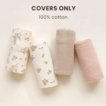 Konssy Muslin Baby Lounger Cover 2 Pack, 100% Cotton Newborn Lounger Cover, Soft and Breathable Lounger Slipcover for Boys Girls, Covers Only (Summer Wheat, Pear)
