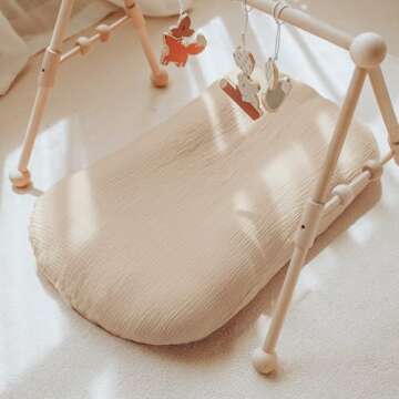 Konssy Muslin Baby Lounger Cover 2 Pack, 100% Cotton Newborn Lounger Cover, Soft and Breathable Lounger Slipcover for Boys Girls, Covers Only (Summer Wheat, Pear)