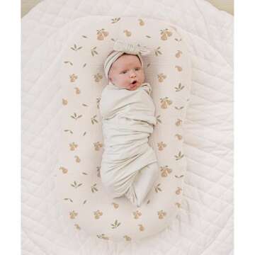 Konssy Muslin Baby Lounger Cover 2 Pack, 100% Cotton Newborn Lounger Cover, Soft and Breathable Lounger Slipcover for Boys Girls, Covers Only (Summer Wheat, Pear)