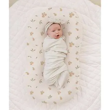 Konssy Muslin Baby Lounger Cover 2 Pack, 100% Cotton Newborn Lounger Cover, Soft and Breathable Lounger Slipcover for Boys Girls, Covers Only (Summer Wheat, Pear)