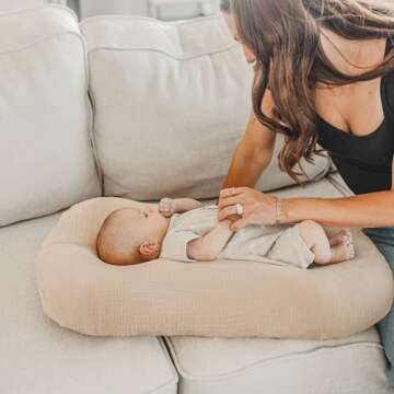 Konssy Muslin Baby Lounger Cover 2 Pack, 100% Cotton Newborn Lounger Cover, Soft and Breathable Lounger Slipcover for Boys Girls, Covers Only (Summer Wheat, Pear)