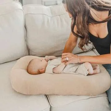 Konssy Muslin Baby Lounger Cover 2 Pack, 100% Cotton Newborn Lounger Cover, Soft and Breathable Lounger Slipcover for Boys Girls, Covers Only (Summer Wheat, Pear)