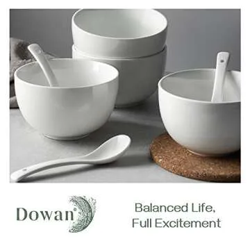 DOWAN 30 Ounce Deep Soup Bowls with Spoons Set of 4