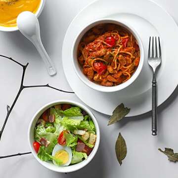 DOWAN White Soup Bowls, Deep Soup Bowls and Spoons Set, 30 Ounce Cereal Bowls Set of 4, Ceramic Ramen Bowls and Pho Bowls for Kitchen, Microwave and Oven Safe