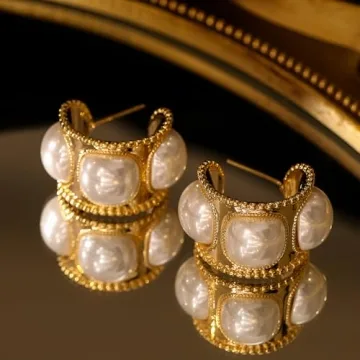 AOLIMI Gold Pearl Hoop Earrings - Stylish Women's Jewelry